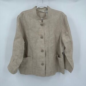 Womens Old Money Linen Jacket Size XL Minimalist Resort Quiet Luxury Neutral